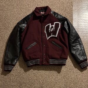 Varsity Jacket with Leather Sleeves